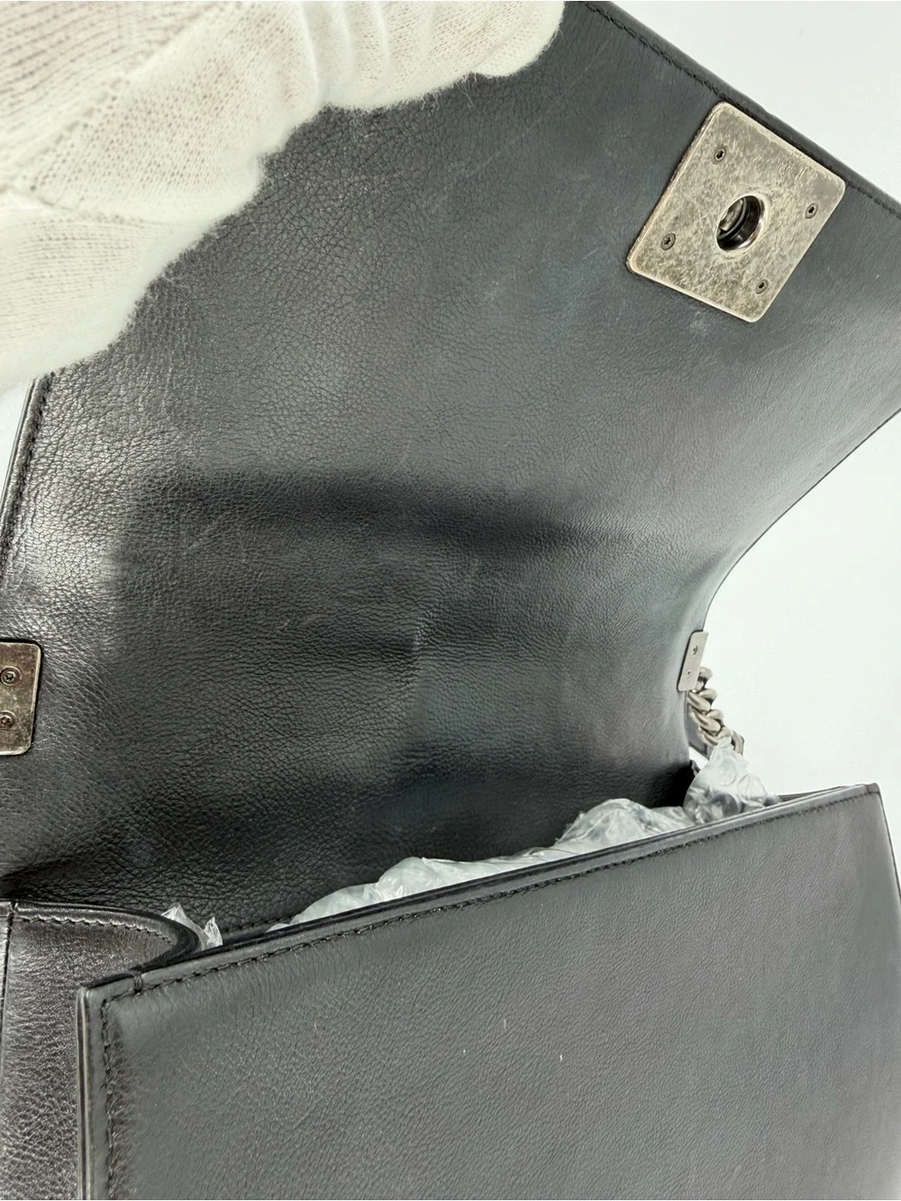 CHANEL Medium Boy Bag Black Quilted Leather with Aged Silver Hardware w/Dust Bag